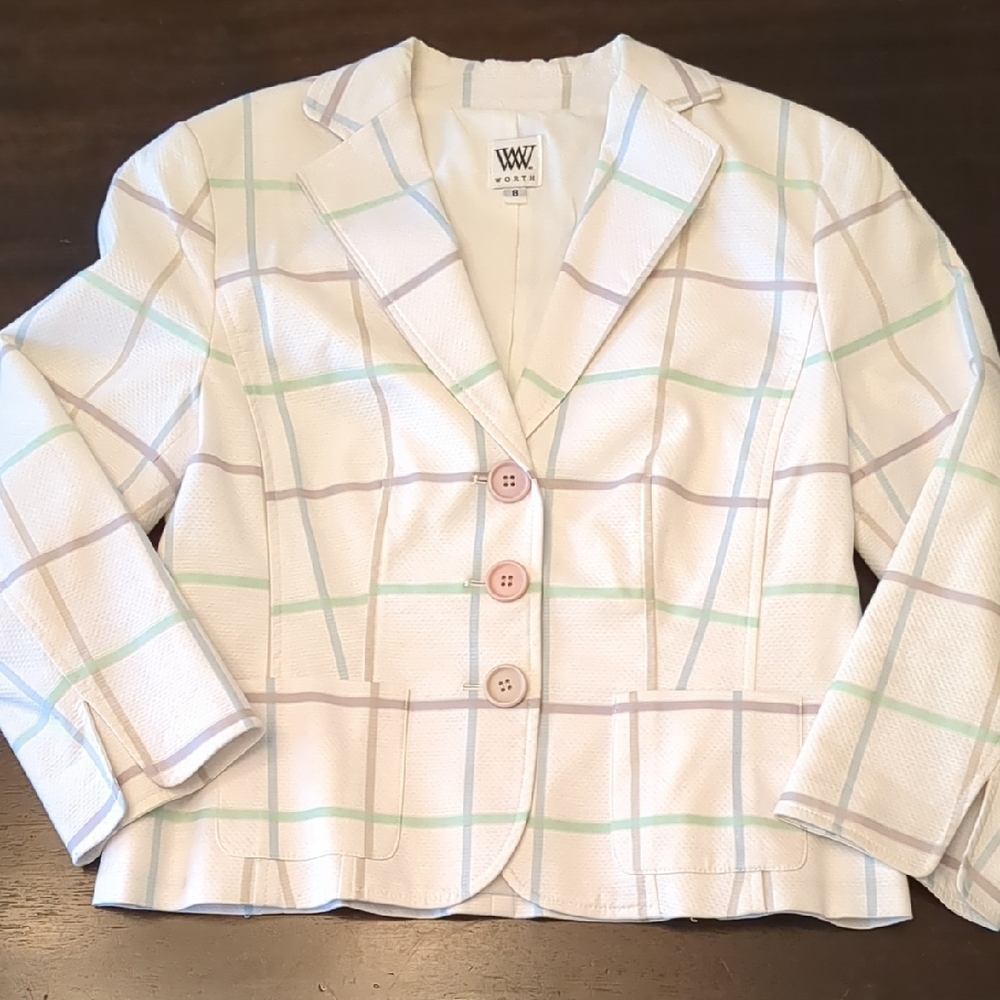 Worth White Plaid Blazer